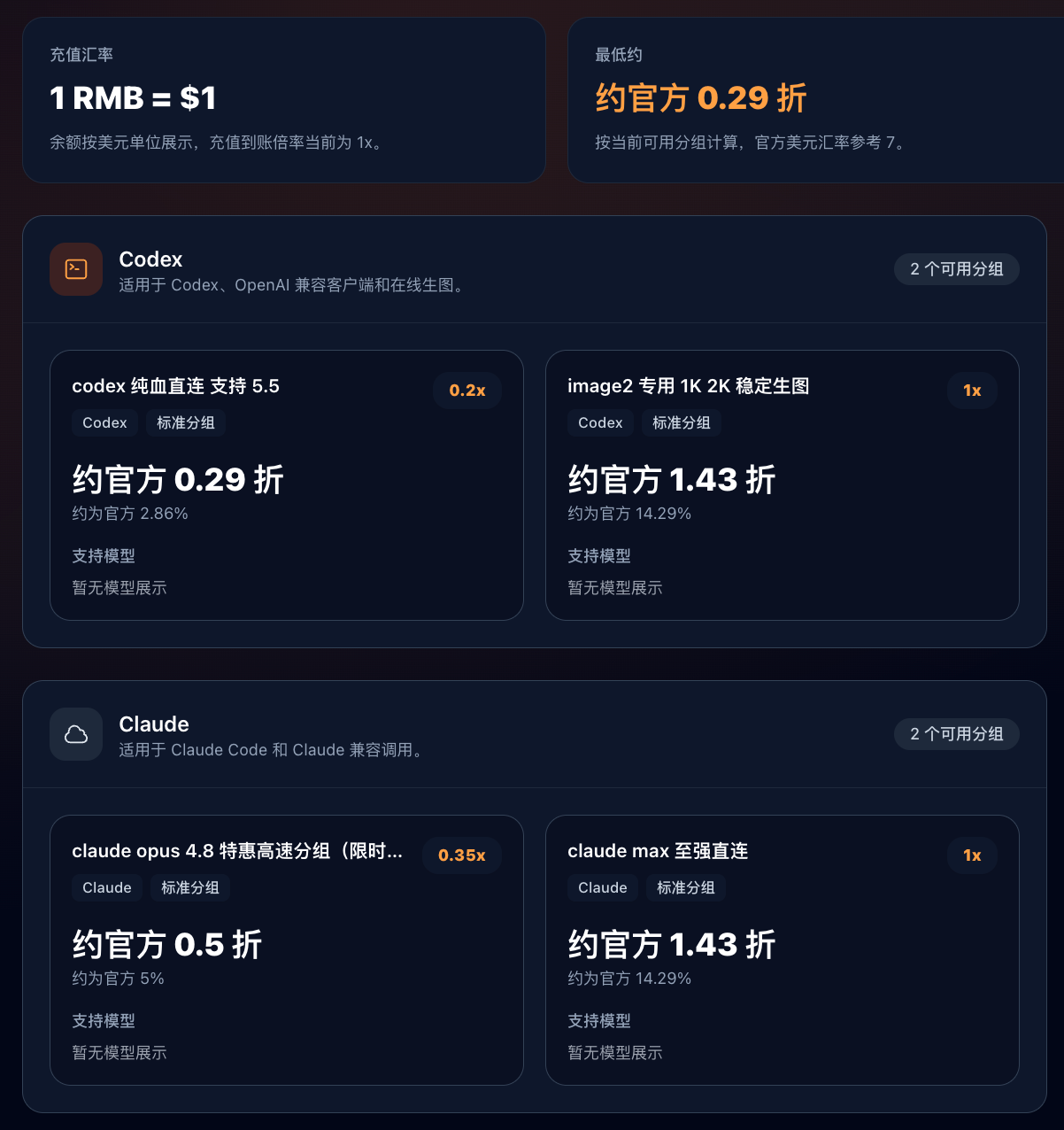XFastAPI 中转站价格展示